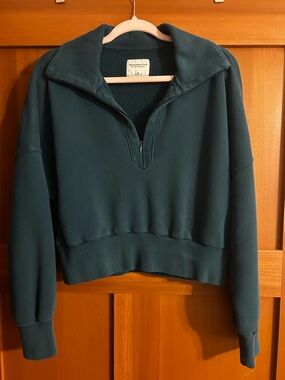 Abercrombie & Fitch Dark Teal Quarter-Zip Pullover Sweatshirt